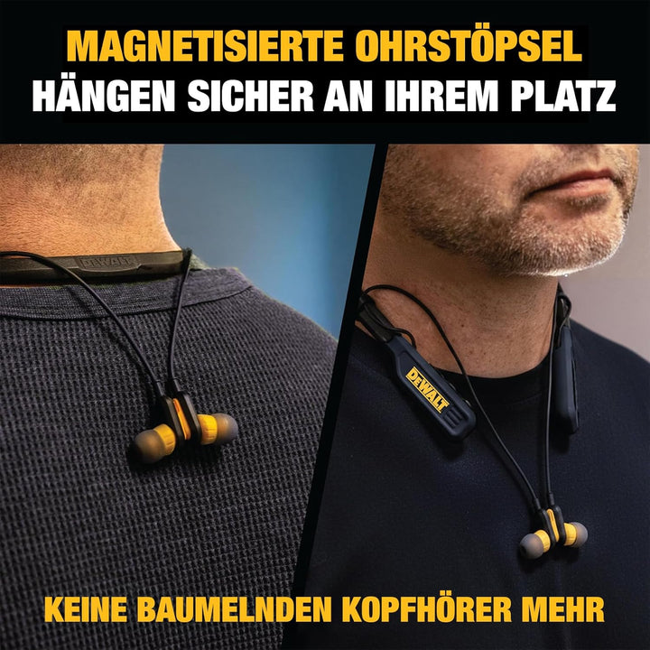 DEWALT Heavy-Duty Magnetische Bluetooth Nackenbügel-Kopfhörer – Kabellose Earbuds mit 30 Std. Laufze