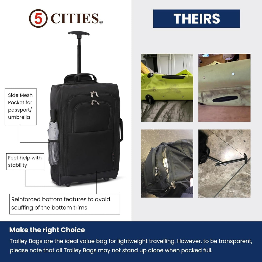 5 Cities Set von 2 Leichtgewicht Handgepäck Kabinengepäck Flugtasche Koffer Trolley Gepäck