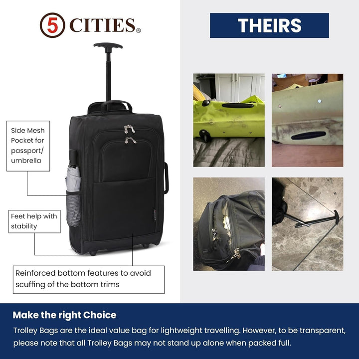 5 Cities Set von 2 Leichtgewicht Handgepäck Kabinengepäck Flugtasche Koffer Trolley Gepäck