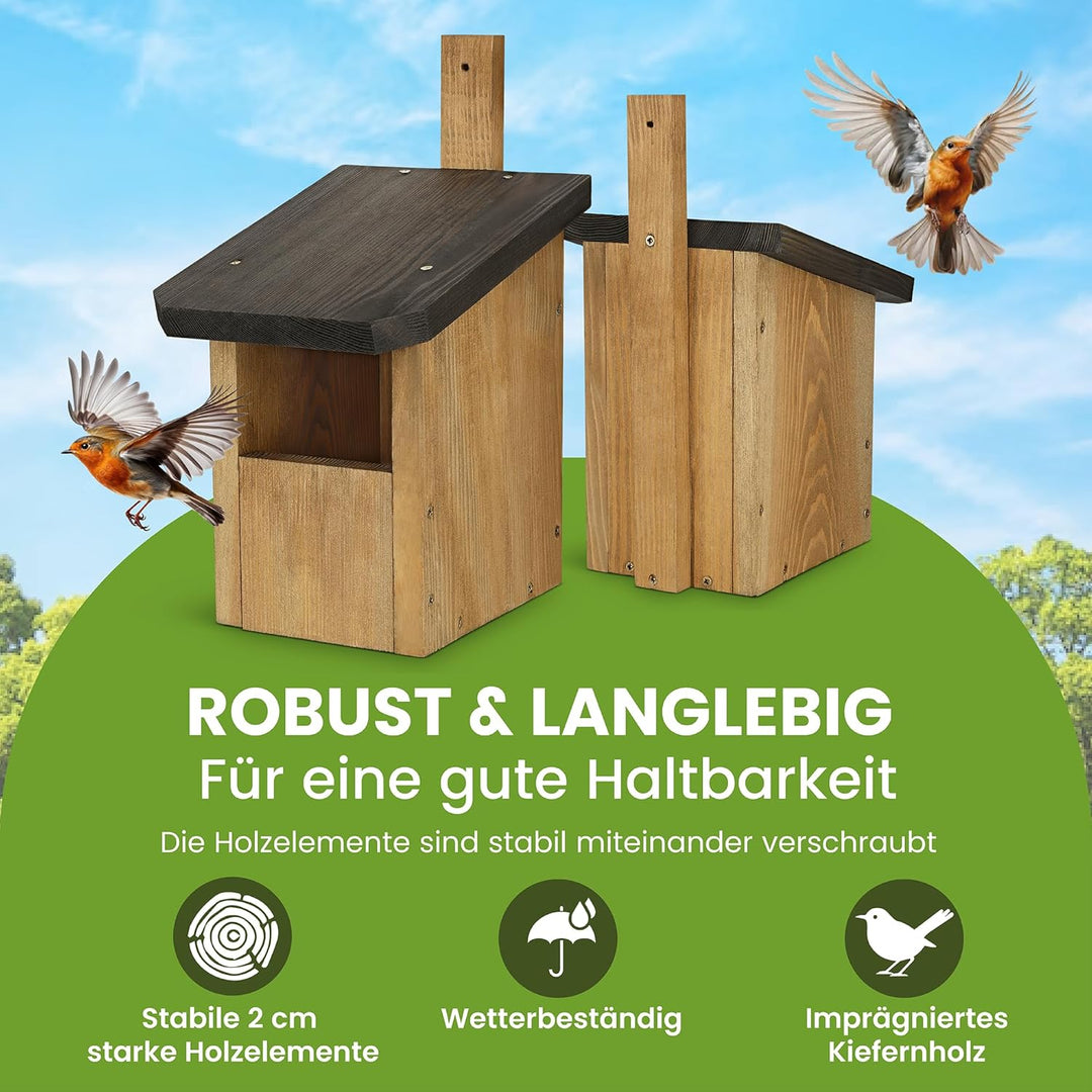 Halbhöhle Nistkasten für Rotkehlchen &amp; Co. | Wetterfest &amp; Massives Holz | Vogelhaus für Nischenbrüte