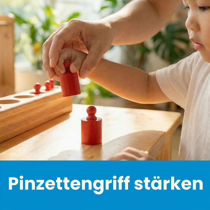 BOHS Montessori Zylinderblöcke Steckpuzzle - 6 Knöpfe / 17 Zentimeter - Sortierspiel & Steckspiel ab