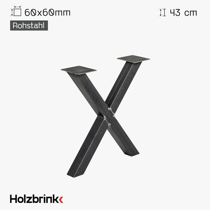 HOLZBRINK Tischbeine Metall Rohstahl mit Klarlack X-Form | Design Tischkufen/Tischgestell für Coucht