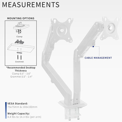 VIVO Articulating Dual 17 bis 27 Zoll pneumatischer Federarm Klemmhalterung für 2 Monitor-Bildschirm