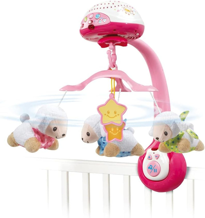 VTech - Lumi Mobile rosa Schafzähler, Mobile mit Musik, Babybett, Kinderwagen und Sitzschale mit Fer