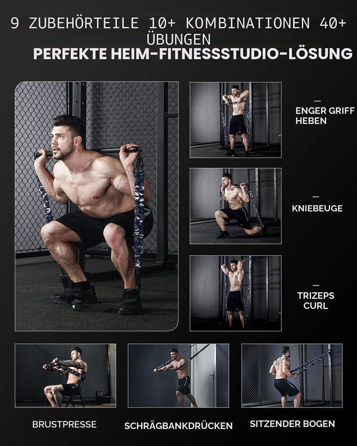 INNSTAR Tragbares Home Gym 3.0 Set, Widerstandsbänder Krafttraining mit Stange, Bankdrücken Brusttra