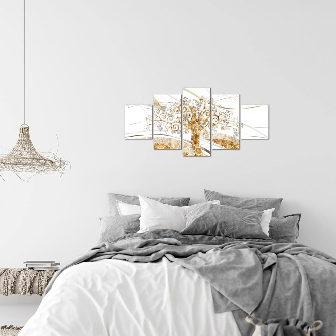 Runa Art Wandbilder Klimt Baum des Lebens 5 Teilig Bild auf Vlies Leinwand Deko Wohnzimmer Schlafzim