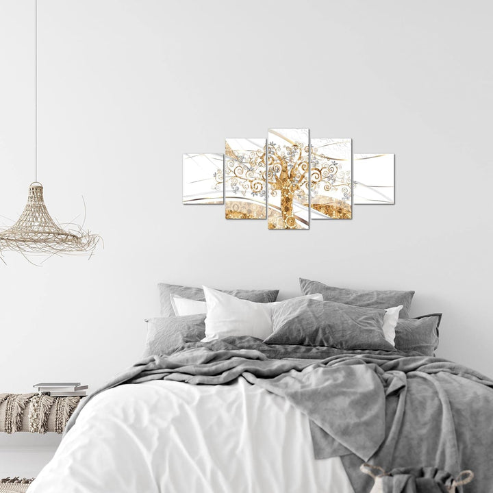 Runa Art Wandbilder Klimt Baum des Lebens 5 Teilig Bild auf Vlies Leinwand Deko Wohnzimmer Schlafzim