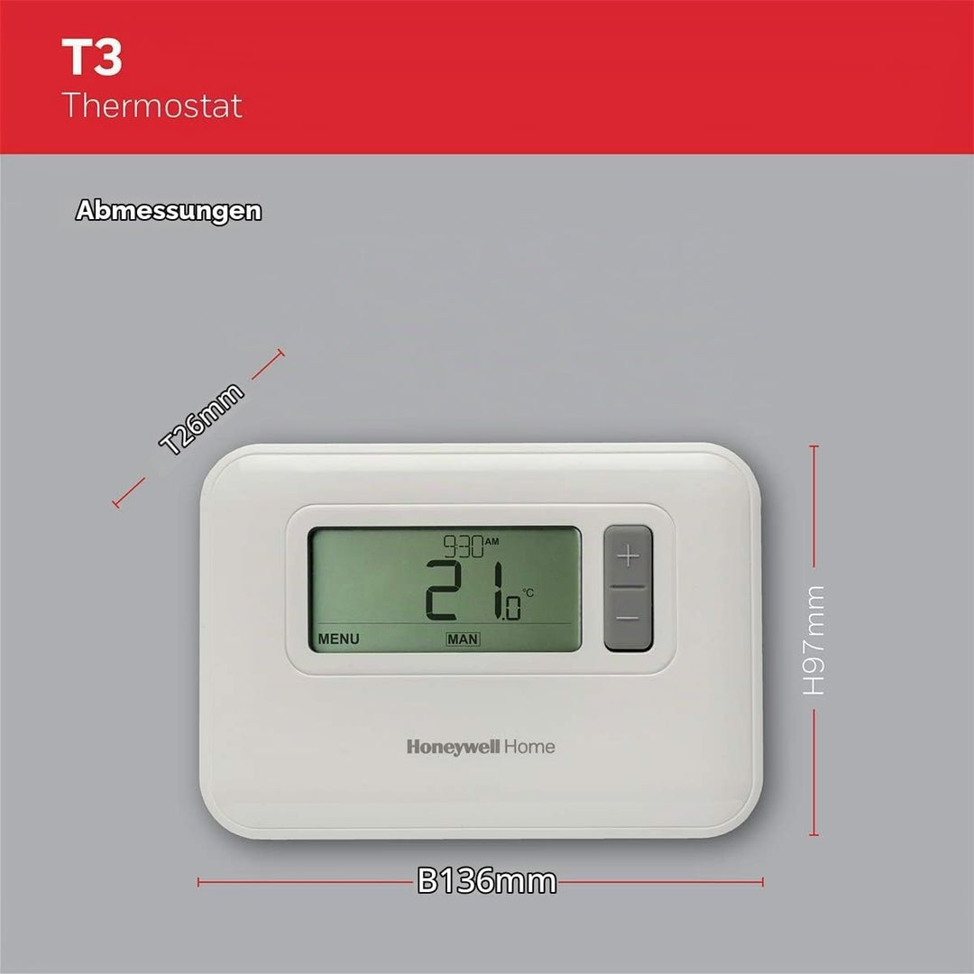 Honeywell Home T3C110AEU T3 7-Tage programmierbarer kabelgebundener Thermostat, Weiss Wire, Wire