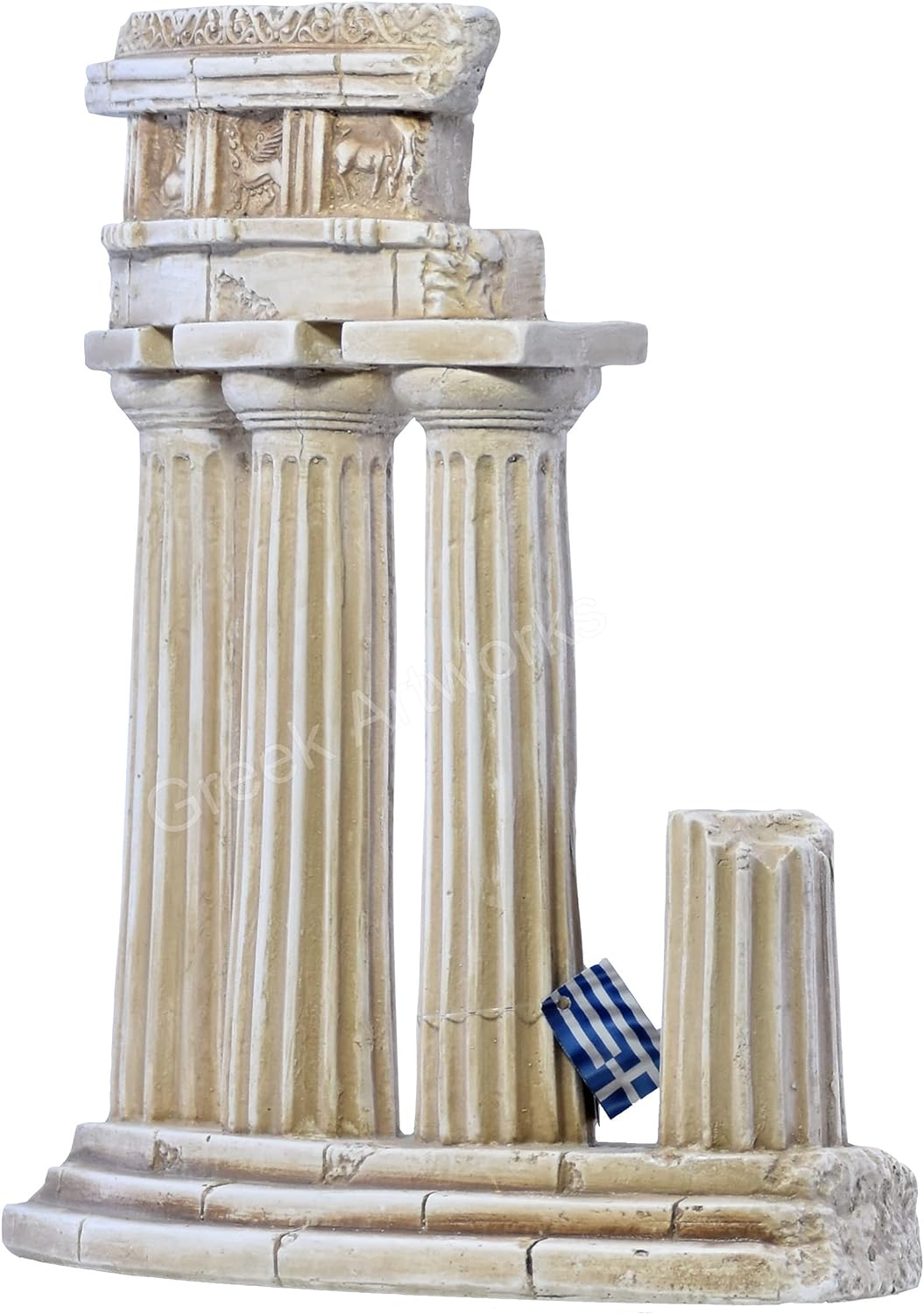 Antike, griechische Skulptur aus Steinguss mit Ruinesäulen