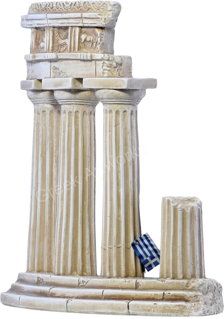 Antike, griechische Skulptur aus Steinguss mit Ruinesäulen