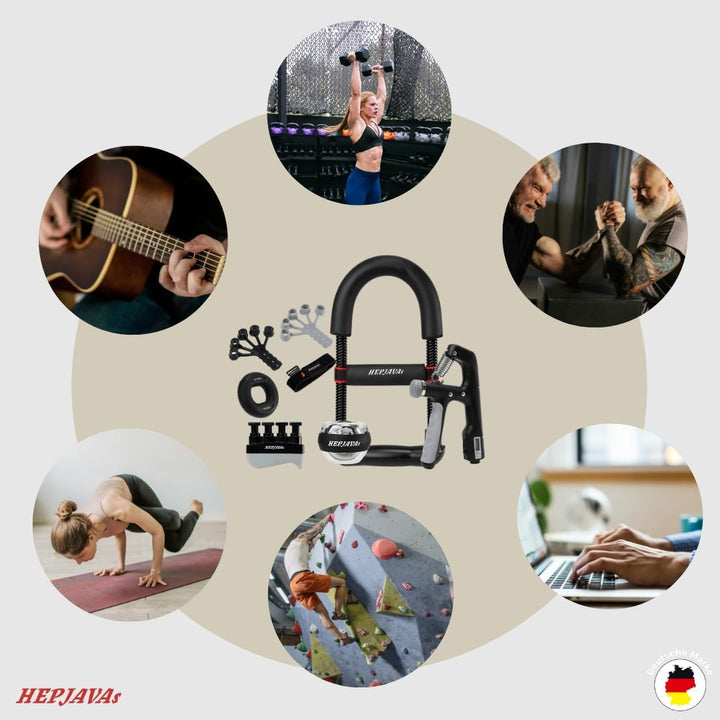 HEPJAVAs SIX-HANDKRAFT-SET 6in1 Handtrainer/Fingertrainer bestehend aus Griffkraft, Fingerdruck & Un