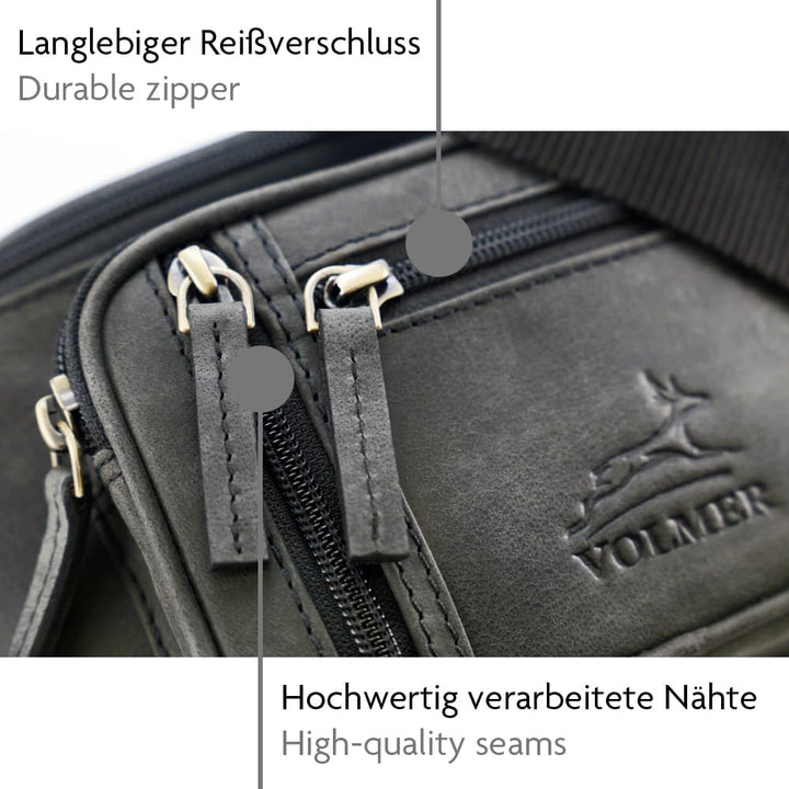 Fa.Volmer ® Bauchtasche | Gürteltasche | Hüfttasche in Echt-Leder für Damen und Herren | Anthrazit-g