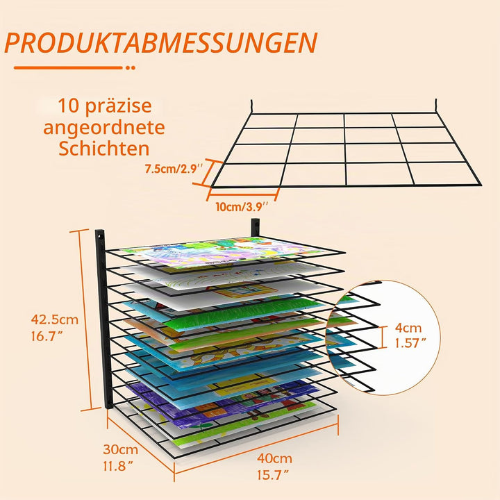 Kunst-Trockenständer, 10 verstellbare Ablagen, passend für alle Wände, Kunsttrockengestell für Klass
