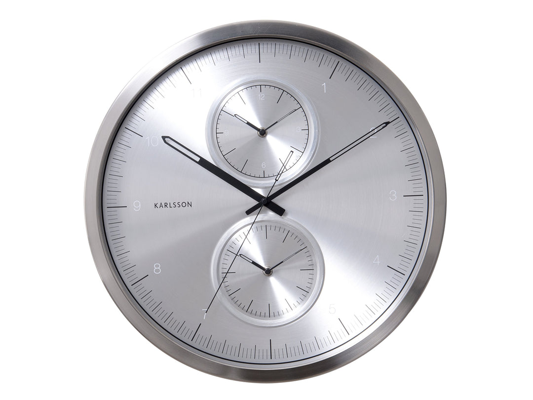 Karlsson KA5508SI Wanduhr Multiple Time Aluminium Gebürsted, Silver, 50x50x5 cm, Silver