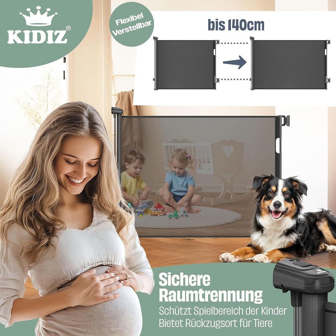KIDIZ® Treppenschutzgitter Türschutzgitter ausziehbar 0-140CM | kindersicheres Treppengitter für Bab