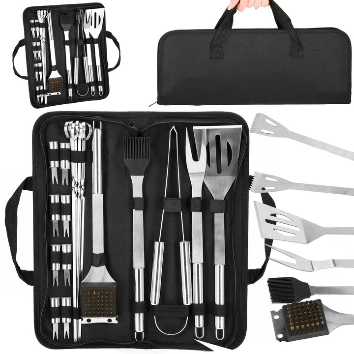 SPRINGOS Grillbesteck Grillzubehör 20-teilig inkl.Tragetasche Grillset aus Edelstahl Barbecue Set Ga