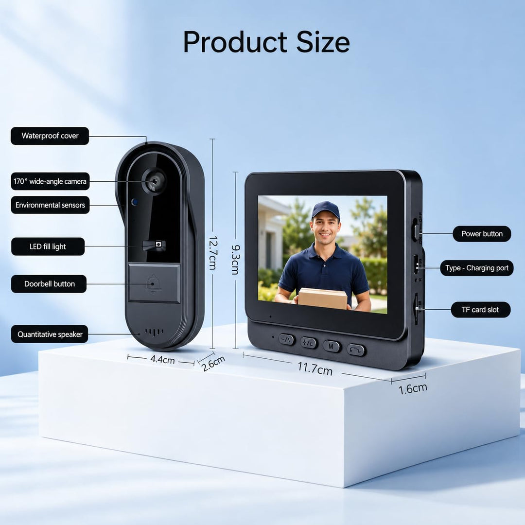 Kabellose Türklingel mit 1080P-Kamera, 4,3 Zoll IPS Bildschirm kabellose Video-Türsprechanlage 170°