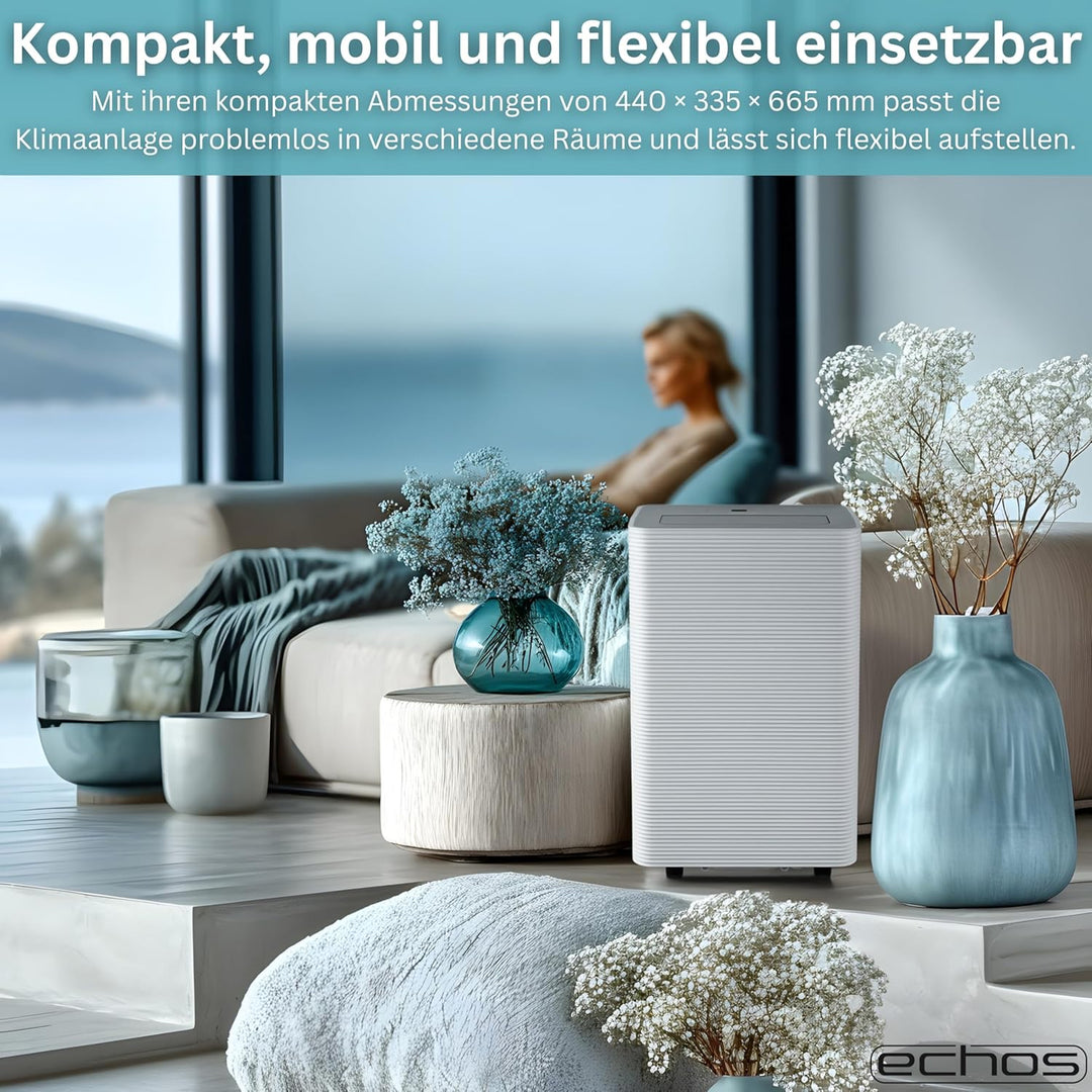 Echos® Mobile Klimaanlage 12.000 BTU mit Abluftschlauch WiFi & Fensterabdichtung Mobiles Klimagerät