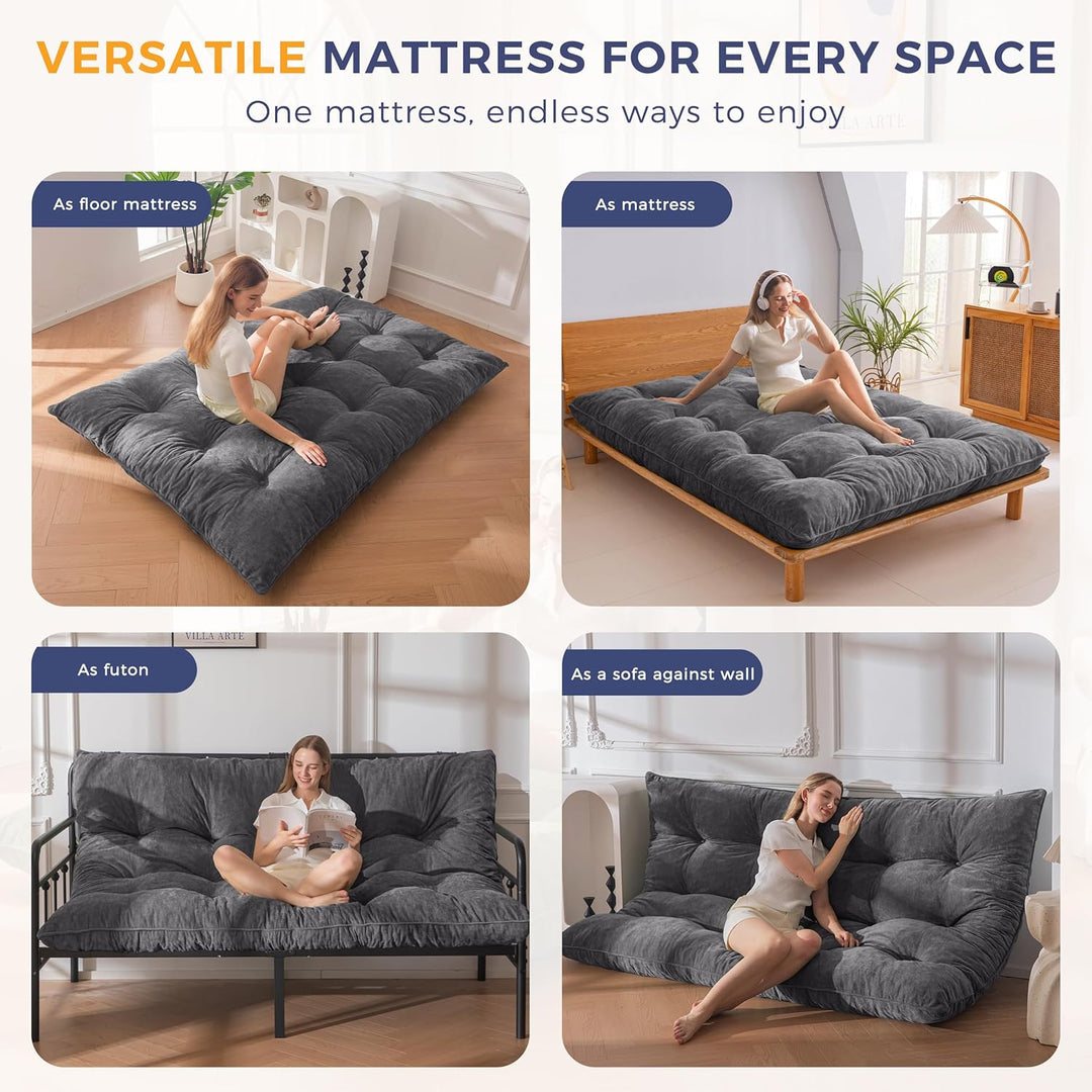 MAXYOYO Futon Matratze, Chenille-Stoff, 15cm Dick Bodenmatratze Verwendbar als Schlafsofa, Geknöpft