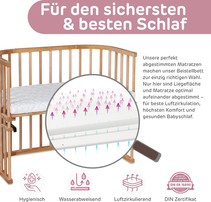 babybay Maxi extra grosses Beistellbett aus massivem Buchenholz/Kinderbett Höhe stufenlos verstellba