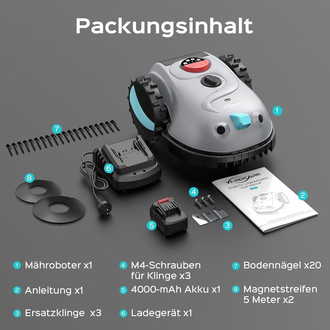 V100 Mähroboter ohne Begrenzungskabel, mit Vision-Navigation, Hindernisvermeidung(150 Arten), 4,0 Ah