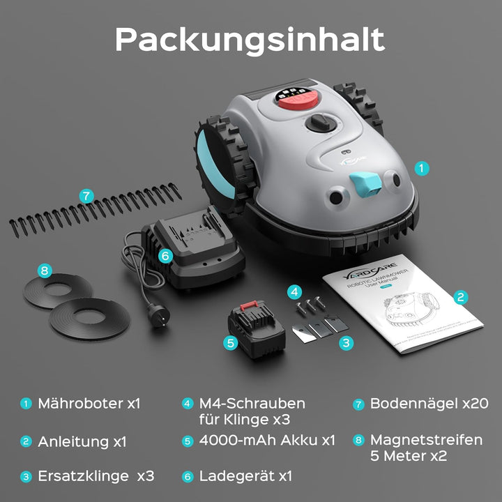 V100 Mähroboter ohne Begrenzungskabel, mit Vision-Navigation, Hindernisvermeidung(150 Arten), 4,0 Ah