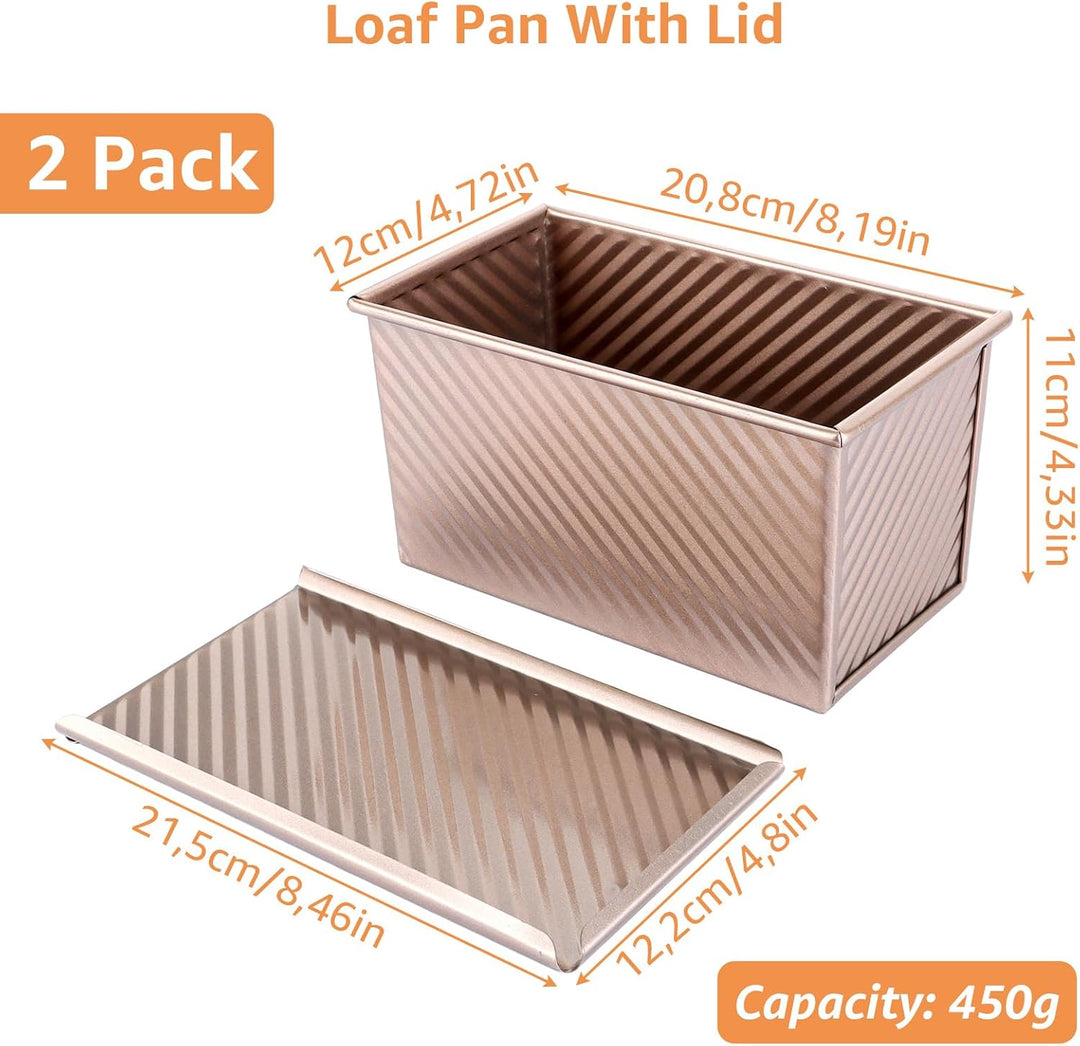 MUXHEL 2er-Set 450g Brotbackformen mit Deckel, 20 x 12 x 11cm Aluminium Toastbrot Backform, Antihaft