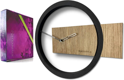 FLEXISTYLE Wanduhr ohne tickgeräusche Holz Eiche Wood Oak 1 Schwarz 32cm, Wohnzimmer, Schlafzimmer,