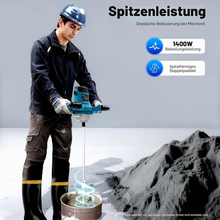Farb-Mörtelrührer &amp; Betonmischer 1400W Elektrisch - Handrührwerk mit 6 Geschwindigkeitsstufen, 1200