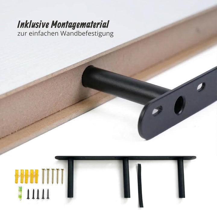 Relaxdays Wandregal, 3er Set, HxBxT: 4 x 100 x 23 cm, Holzoptik, Metall, Wandbretter für Wohnzimmer,