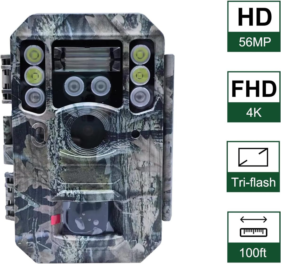 BolyGuard BOLY Wildkamera, 56MP 4K HD,Flash 940 nm schwarzes IR und weisse LED, Nachtsicht mit Tri-F