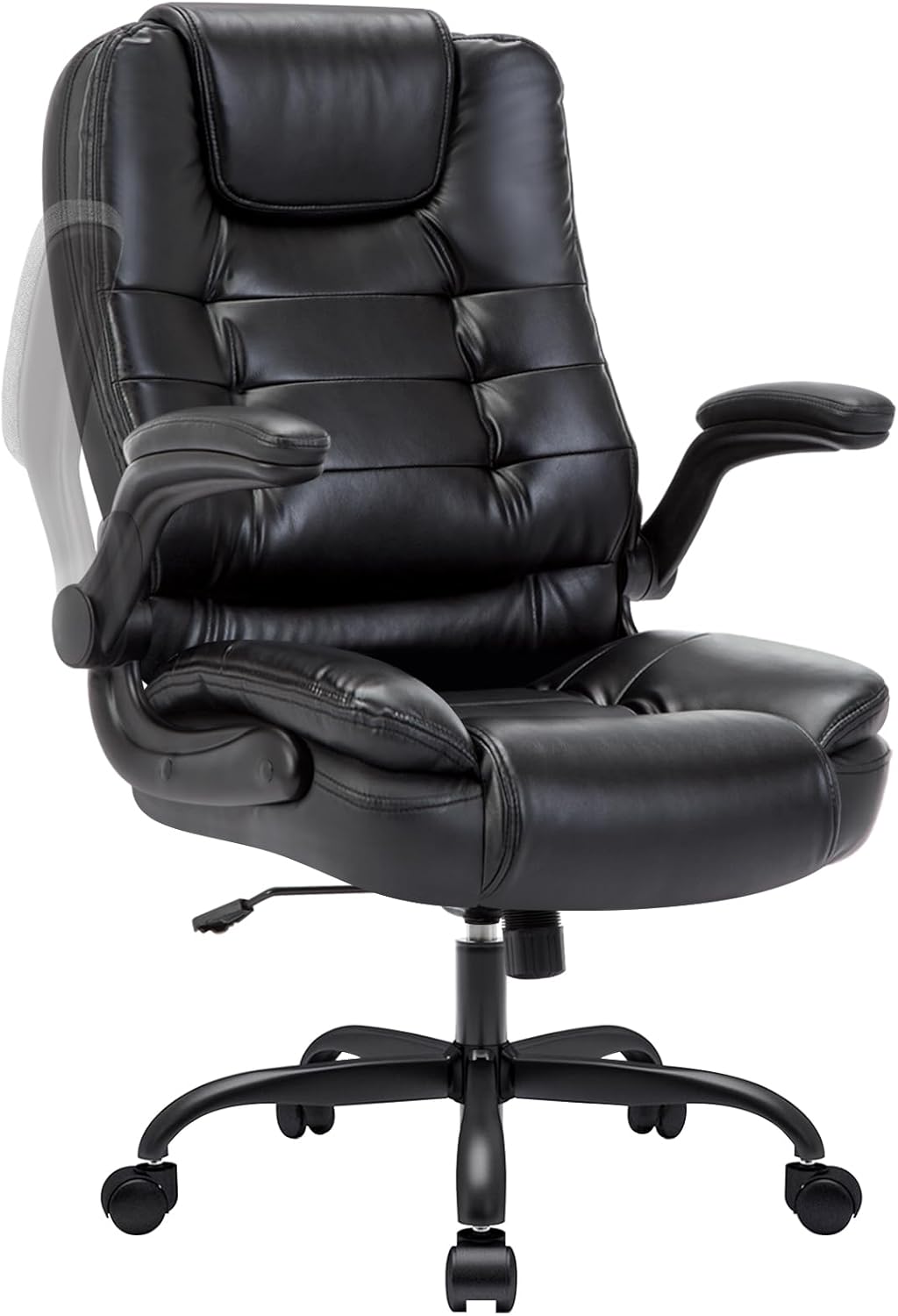 IWMH Ergonomischer Bürostuhl 180KG, Schreibtischstuhl PU Leder mit Hochklappbaren Armlehnen, Chefses