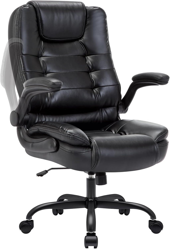 IWMH Ergonomischer Bürostuhl 180KG, Schreibtischstuhl PU Leder mit Hochklappbaren Armlehnen, Chefses