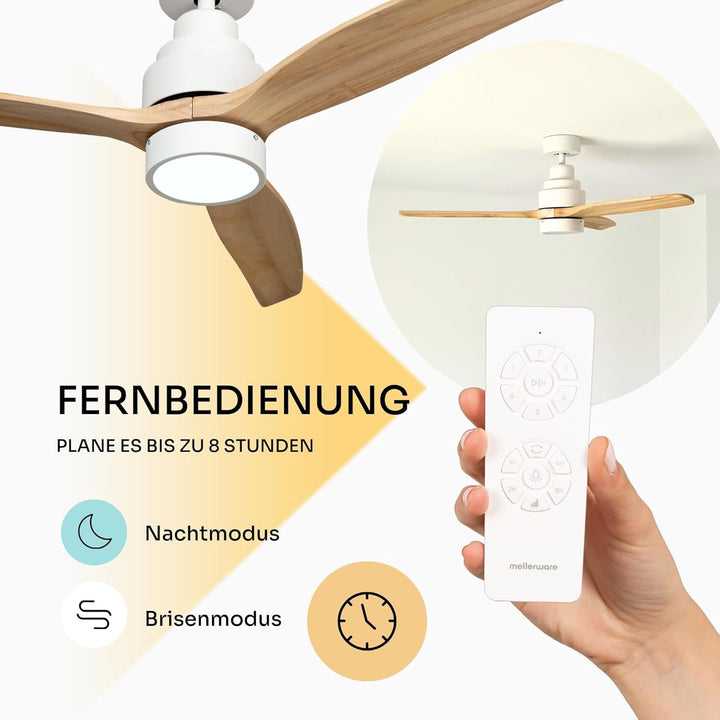 Mellerware - Deckenventilator mit Fernbedienung Brizy Bright | 45 W | 6 Geschwindigkeiten | Ultra le