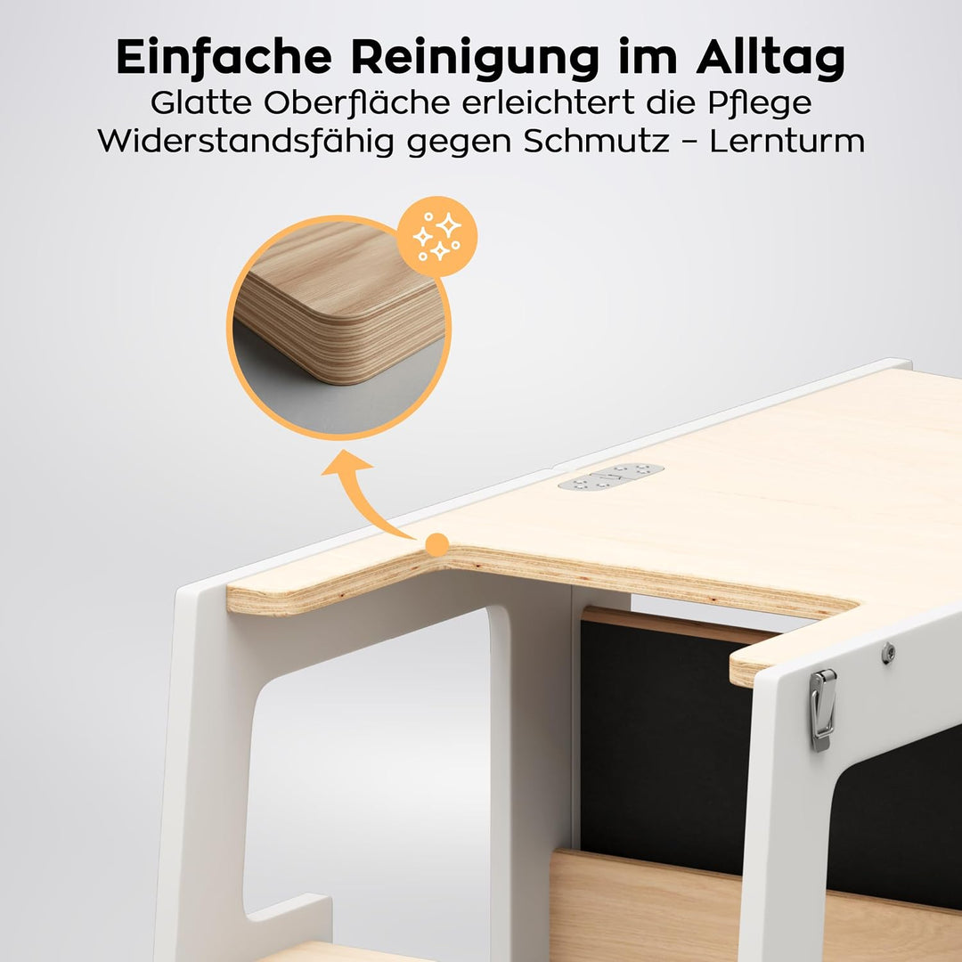 Tulano Mooby 35 Lernturm 3 in 1 für Kinder ab 1 Jahr – Montessori Kitchen Helper umbaubar zu Tisch m