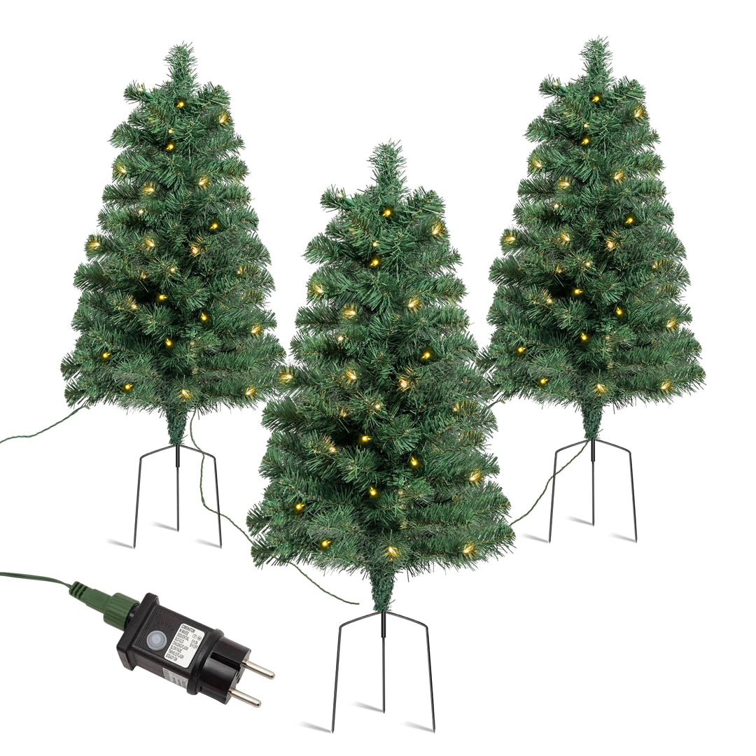 SALCAR 3er-Set Künstlicher Weihnachtsbaum 60cm mit Beleuchtung – PVC Tannenzweige mit Erdspiess, ide