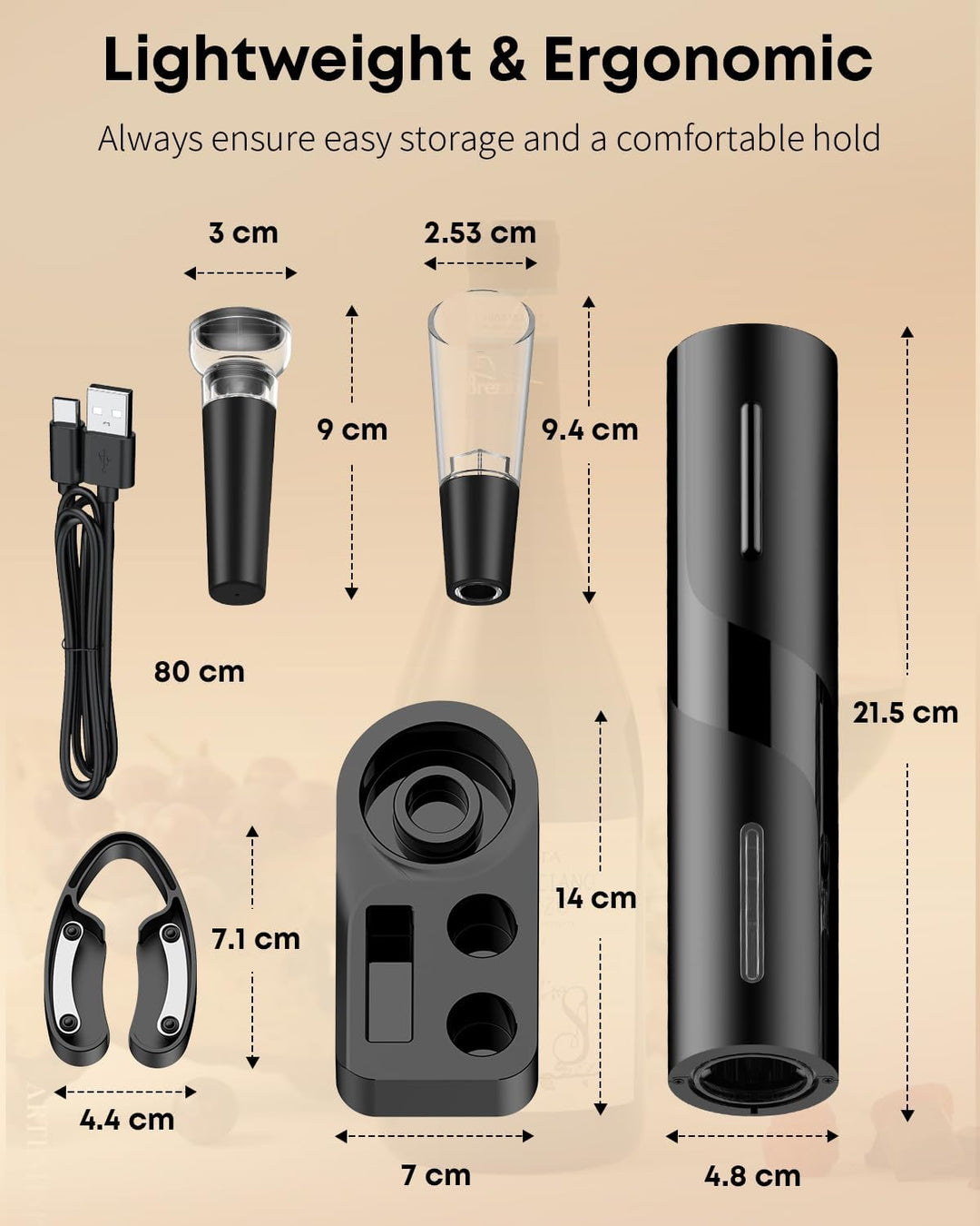 Pawfly 5 in 1 Akku Weinflaschenöffner Set Automatischer Weinöffner mit Weindekanter Ausgiesser Vakuu