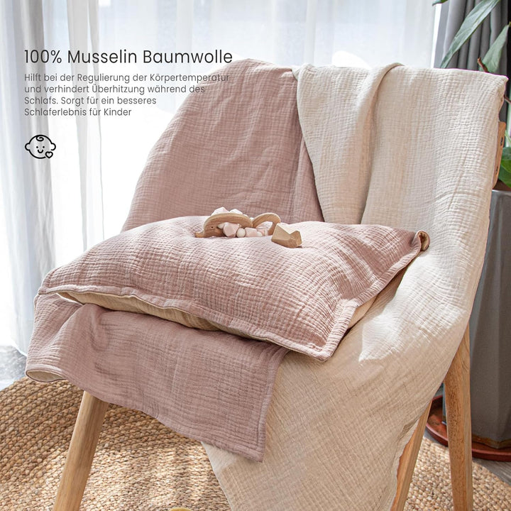 lulumoon Musselin Kinderbettwäsche 100x135: Bettbezug 100x135 + Kissenbezug 40x60 cm aus Baumwolle –
