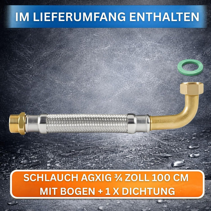 DVGW gep. Panzerschlauch 3/4 Zoll DN20 DN19 Edelstahl Flexschlauch Wasseranschluss Heizung Enthärtun