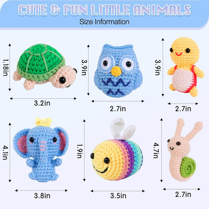 ZCOINS Mini Amigurumi Häkelset, 6 niedliche Tiere für Anfänger mit Videoanleitung(Englisch), Komplet