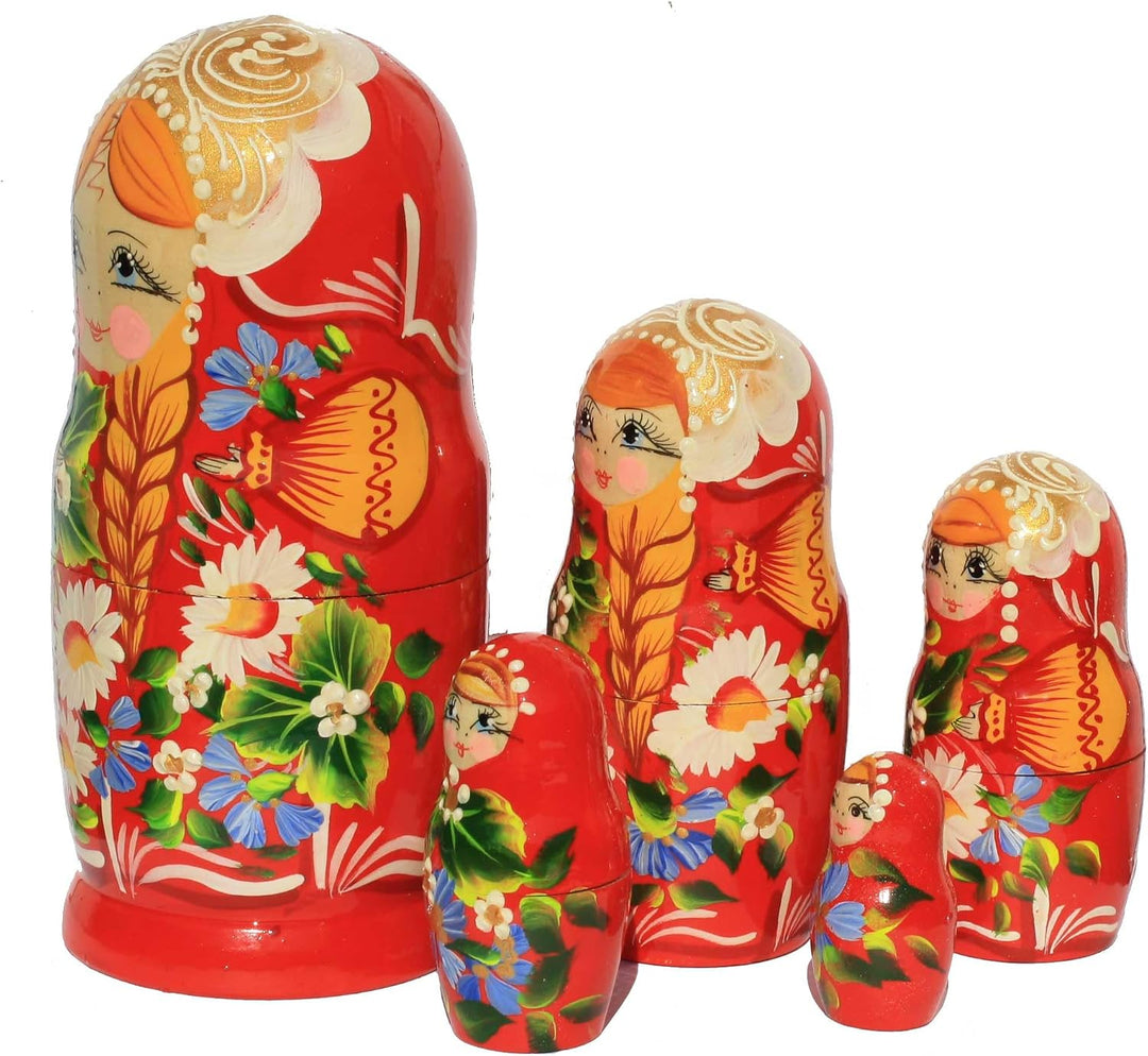 Semenovskay Rospis russische Matroschka Babuschka Matrjoschka Holzpuppen handbemalt Set aus 5 Puppen