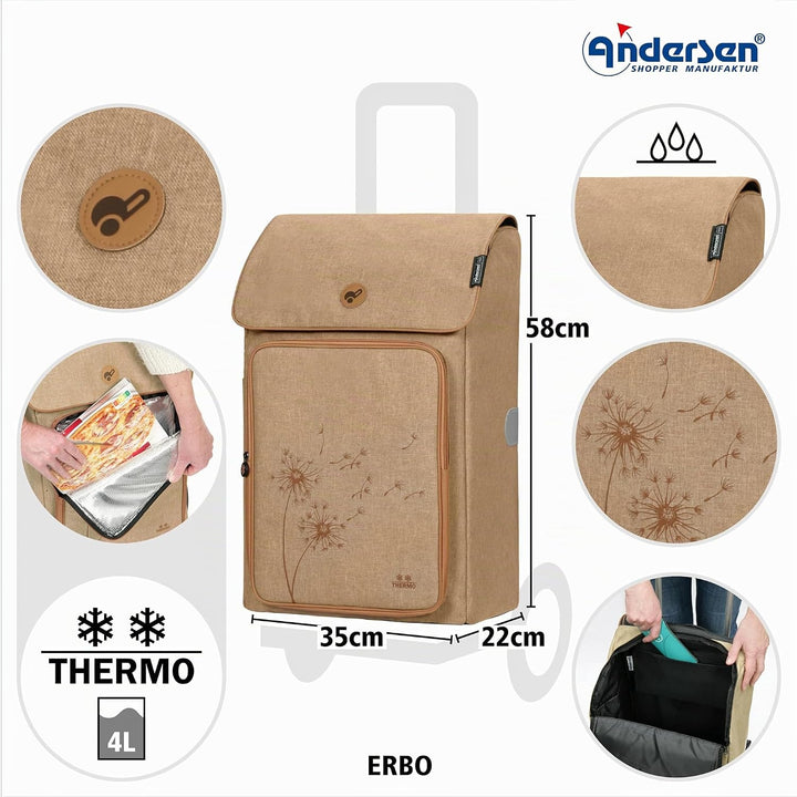 ANDERSEN Einkaufstrolley - Royal Shopper Erbo beige 45 L Einkaufswagen, gross, Thermo, vielseitig, A