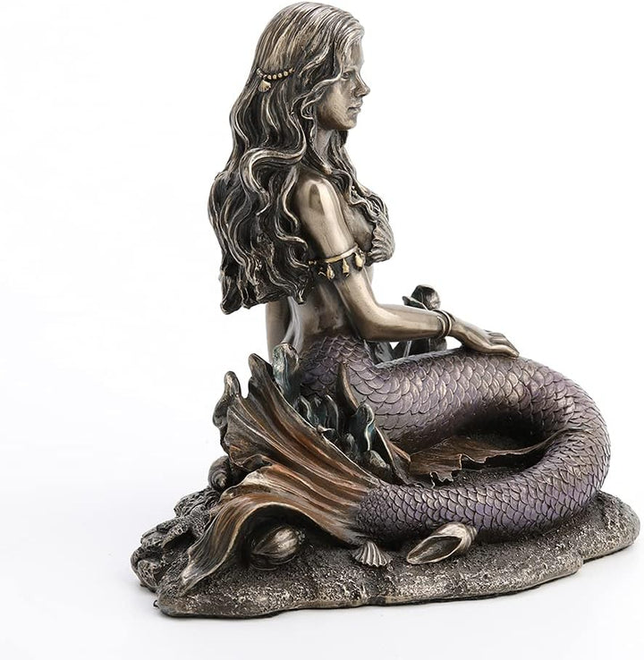 Unbekannt Harz Statuen Enchanted Lied Bronze Finish Meerjungfrau sitzend auf Ocean Boden Statue 14 x
