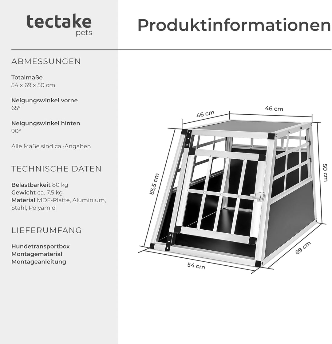 tectake® Alu Hundetransportbox -Diverse Grössen- (Single klein)