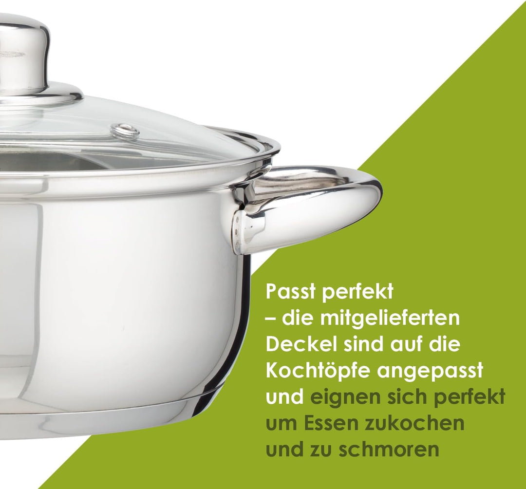 LEVELONE Topfset 4-teilig Induktion Edelstahl poliert induktionsgeeignet Kochtopfset mit Glasdeckel