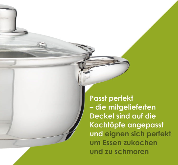 LEVELONE Topfset 4-teilig Induktion Edelstahl poliert induktionsgeeignet Kochtopfset mit Glasdeckel