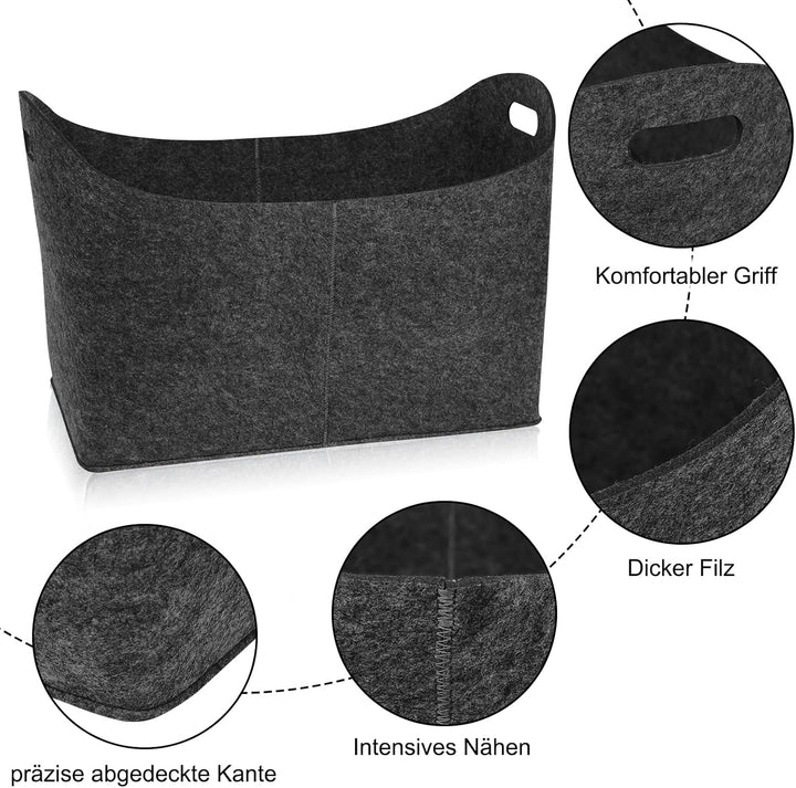 4PCS Holztasche aus Filz Holzkorb für Kaminholz Feuerholzkorb mit Griff für Brennholz &amp; Zeitungen Ka