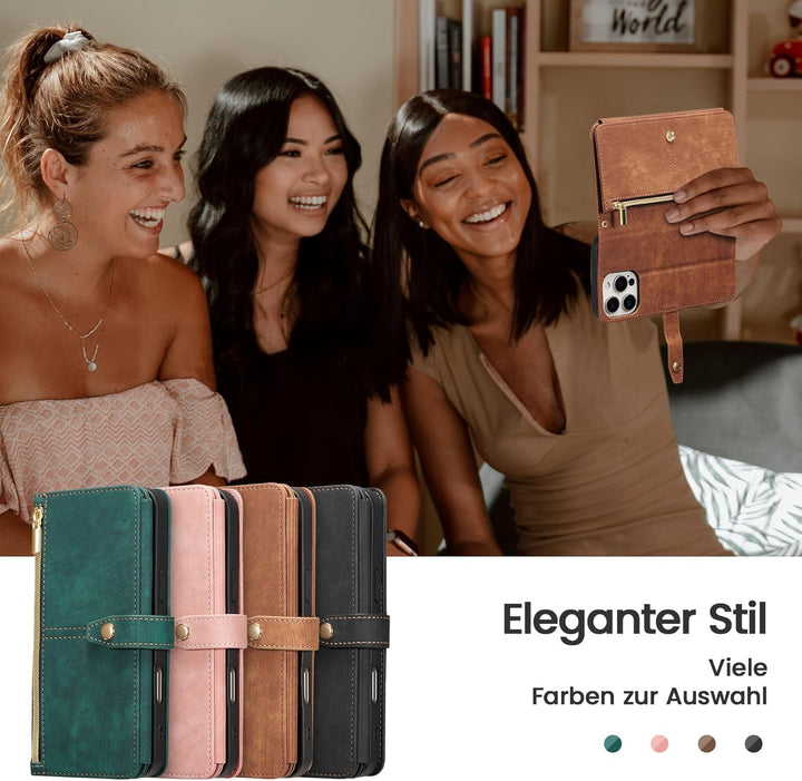 ZCDAYE iPhone 16 Pro Hülle mit Band, Leder iPhone 16 Pro Handykette Handyhülle Handytasche mit Korde