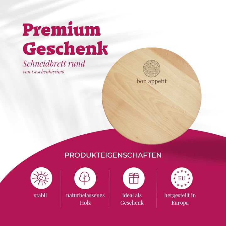 Schneidebrett gross PREMIUM Qualität mit Gravur, Name + Motiv, Servierbrett rund, grosses Brotzeitbr