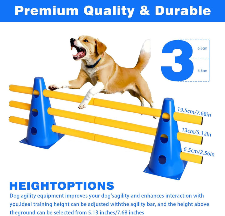 5er Sports Steckhürdenset, Agility Set Hunde Klein, Cavaletti Hunde Steckhürdenset, 10 Kegel + 5 Sta